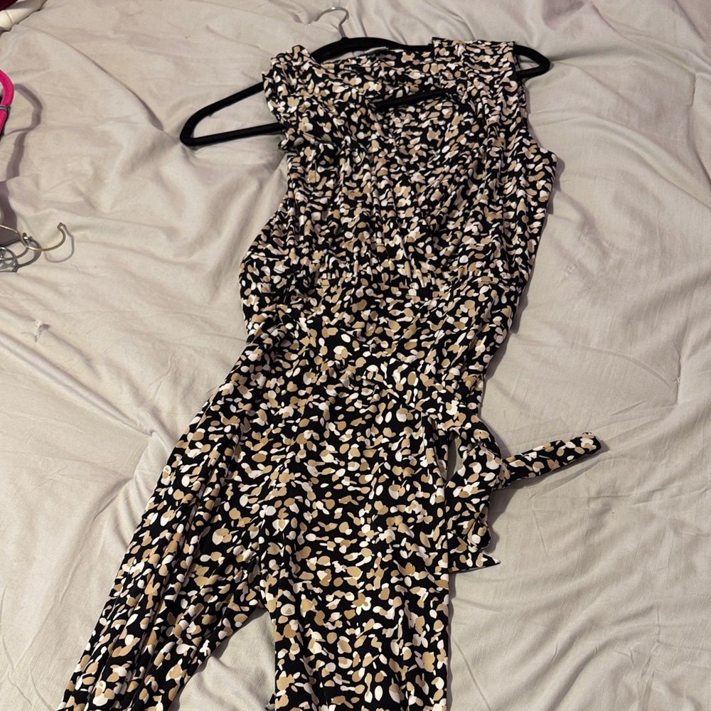 Chico's Black and Cream Patterned Jumpsuit